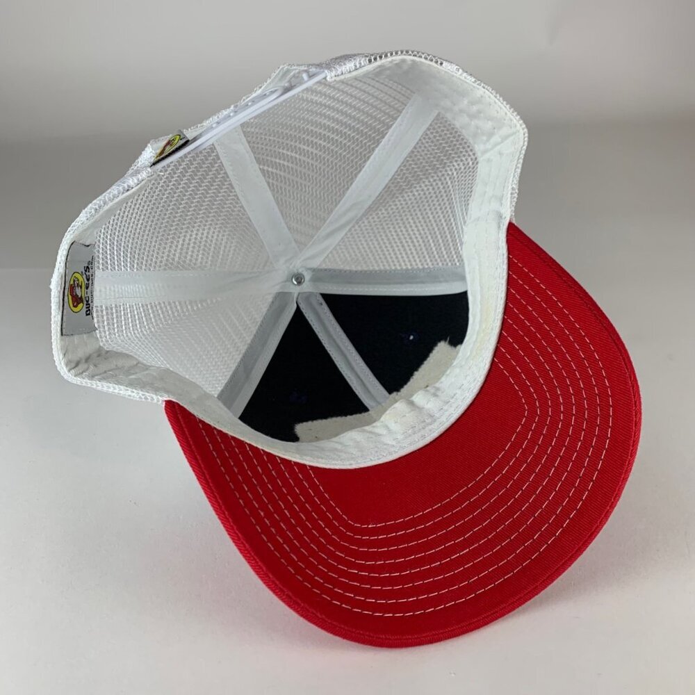 Buc-ees Texas Red Navy Blue White Snapback Trucker Hat - Picture 4 of 5